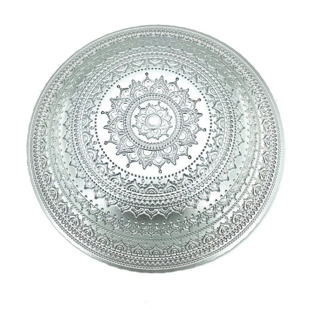 Turkish Glass Glass Round Bowl Dinner Display Silver Blue Oriental Lace 16” W XL - Picture 10 of 10